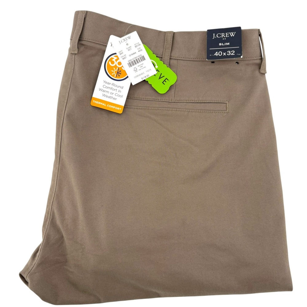 J.Crew Slim 365 Flex Chino Pants Mens 40x32 Taupe Brown Thermal Comfort BZ109